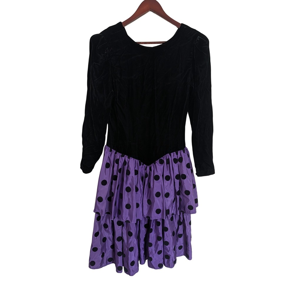 VTG Donna Morgan Non Stop Polka Dot Dress Union Made 80s Prom 7/8 Whimsigoth